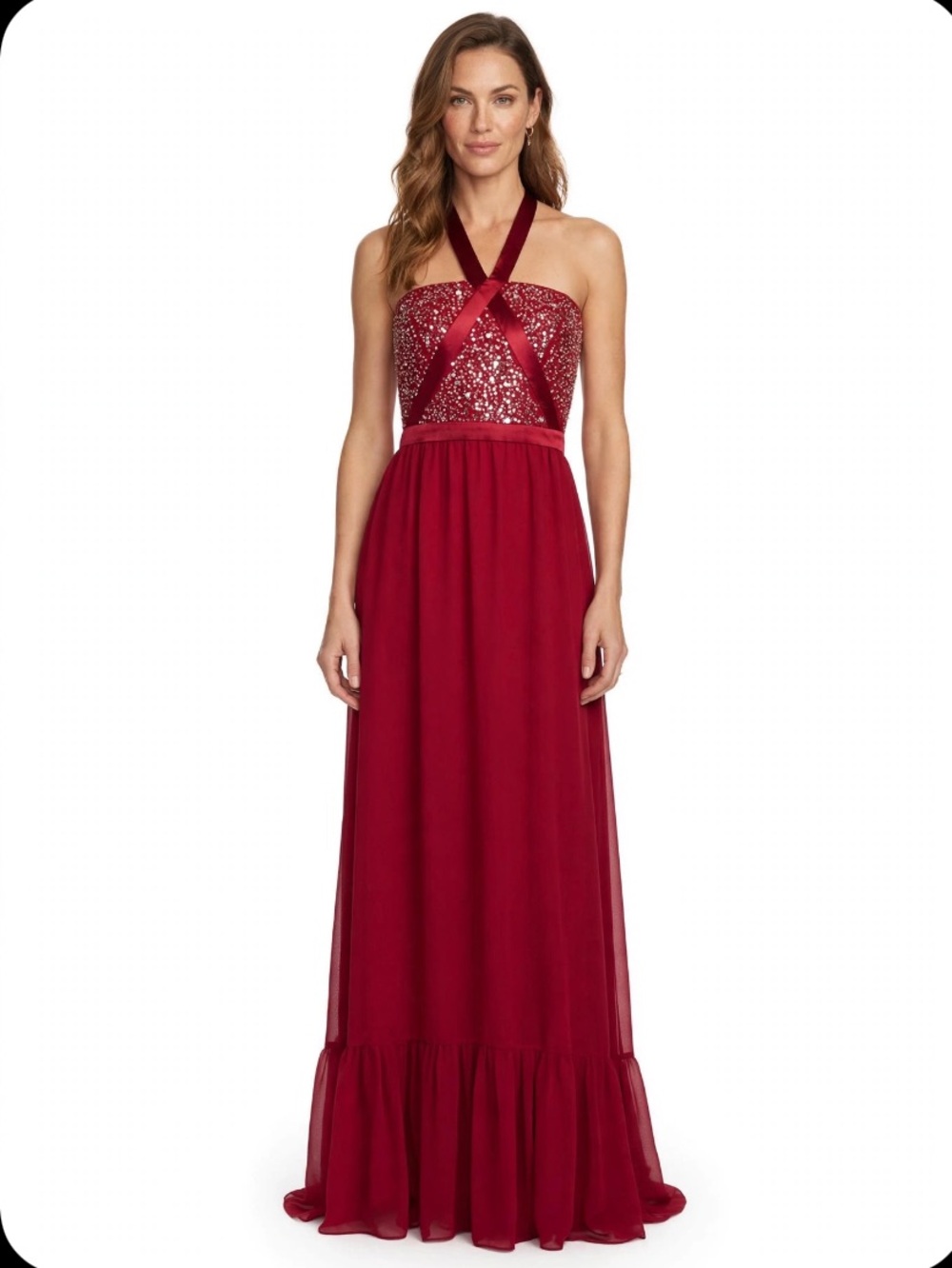 Altar'd State Corabeth F78 NWT Large L Ruby Red Sequin Halter Gown